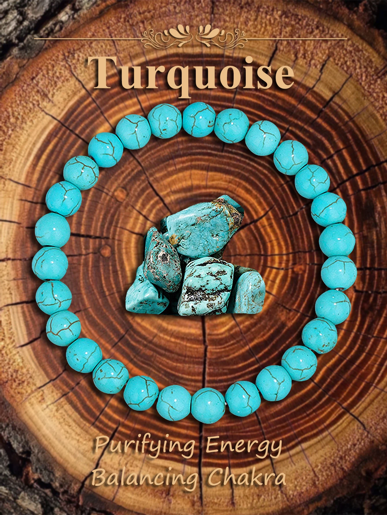 Natural Turquoise Stone Bead Bracelet for Protection Positive Energy Spiritual Healing Good Luck & Stress Relief Unisex Jewelry