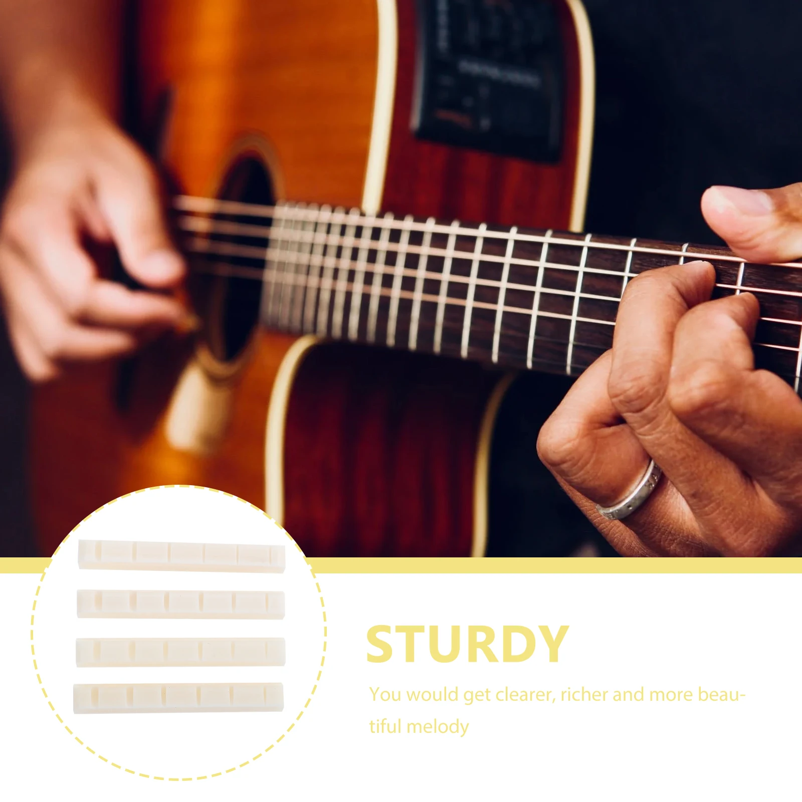 

SAFIGLE 4pcs Beef Bone Guitar Saddle Replacement for Nut Parts Accessories High Precision Tuning Simple Installation