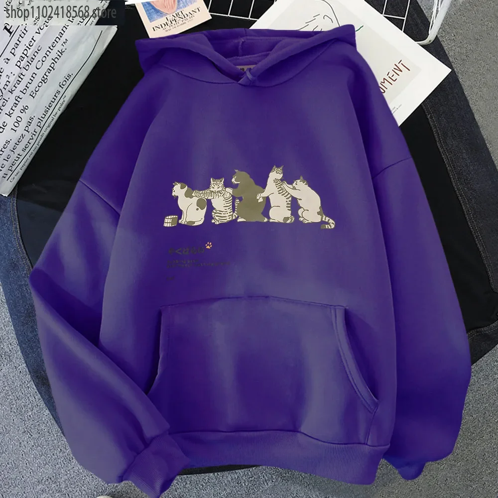 RETRO JAPANESE CAT BATH Hoodie Cute Cats Pritned Sweatshirt Cartoons Men Long Sleeve Casual Women Clothing Fleece Kpop Clothes