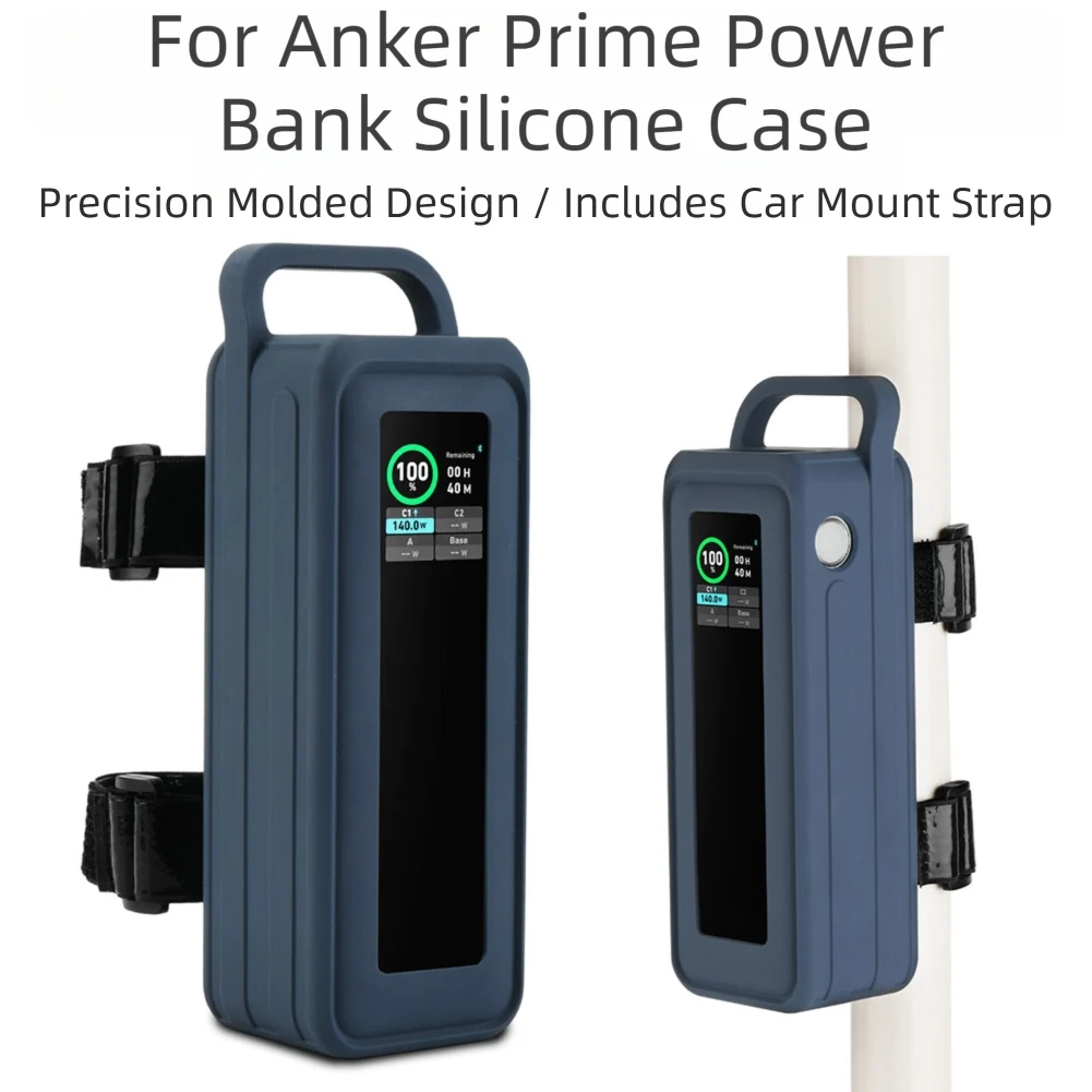 Silicone Case for AnkerPrime 27 650mAh Power Bank with Handle and Dual Straps for Portable Use and Equipment Attachment