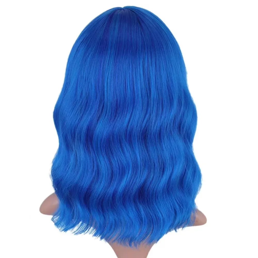 Synthetic wig holiday party cosplay dark Blue water wavy wigs for women