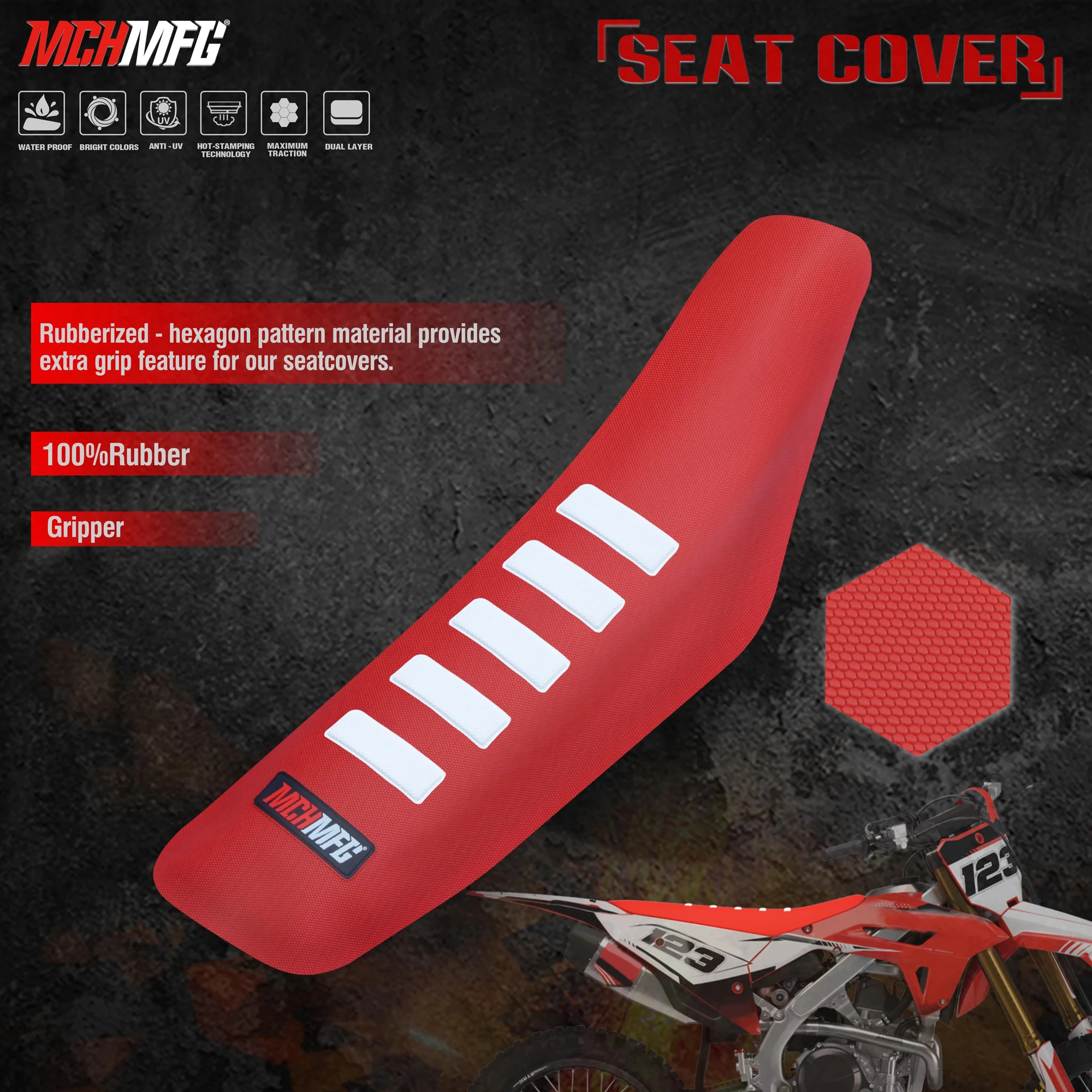 MCHMFG Rib Ribbed Gripper Seat Cover in Waterproof Set Protection Antislip Upset Apply to For SXF EXC KXF CRF YZF WR TC TE 003