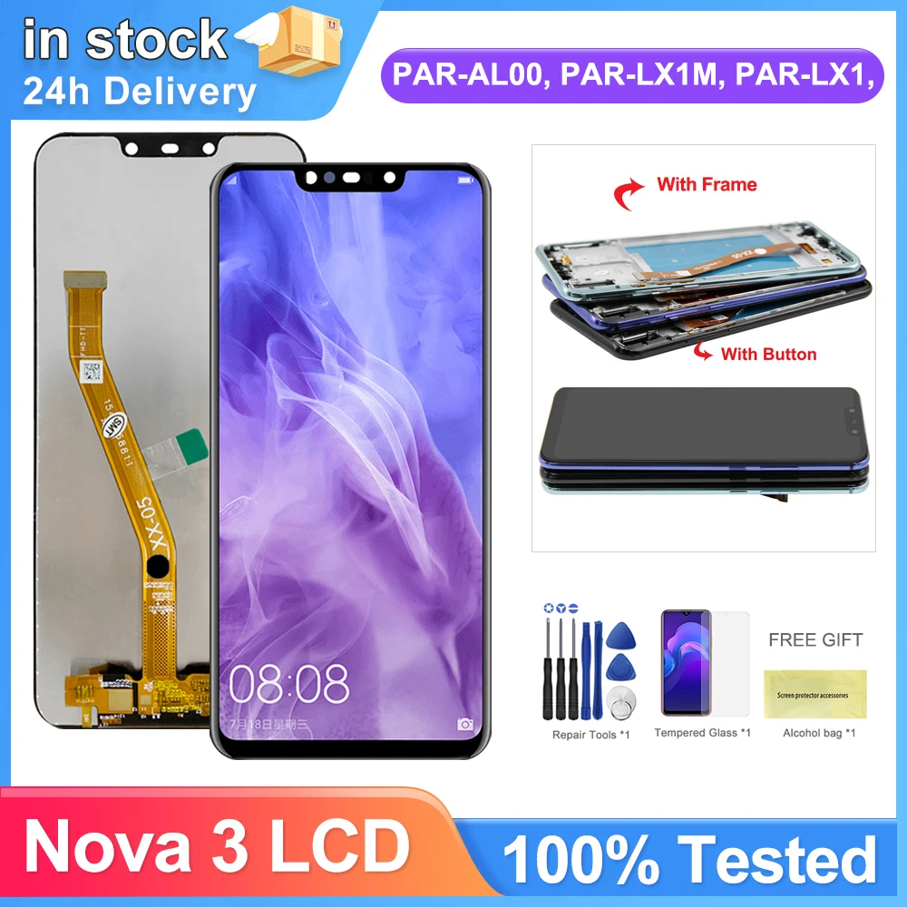 6.3''For HUAWEI Nova 3 LCD PAR-AL00 LX1M LX1 LX9 TL20 LCD Display Touch Screen Digitizer Assembly Replacement,With frame.