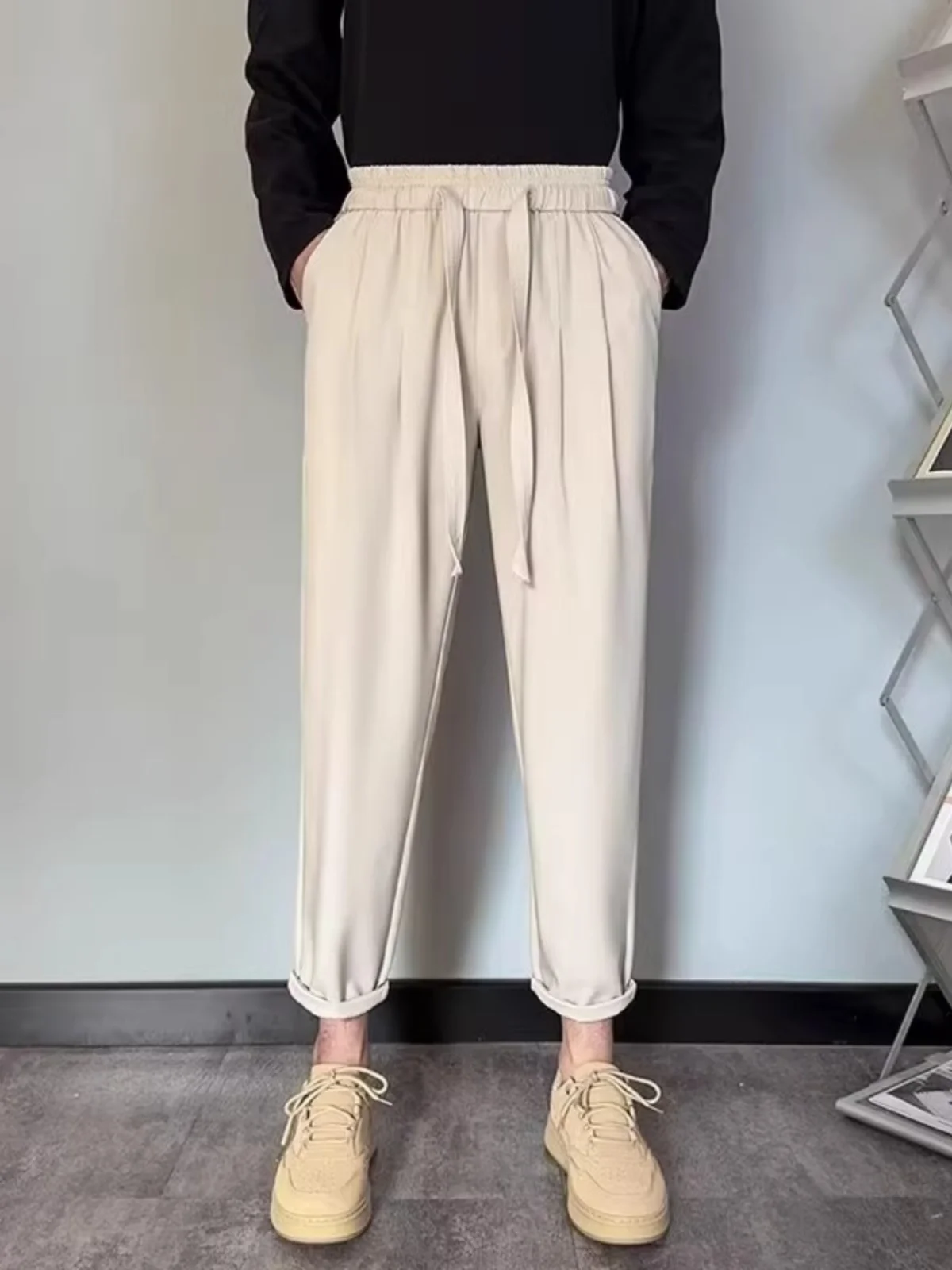 

Модные брюки с эластичной талией для мужчин, повседневные, прямого кроя, летние, свободного покроя, стильные