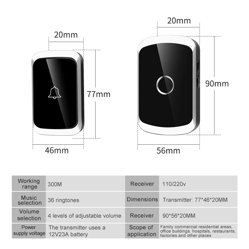 EZHEN Home Welcome Intelligent Wireless Doorbell 300Meters/984 FT Remote 36 Songs Smart Wireless Door Bell US EU Plug Optional