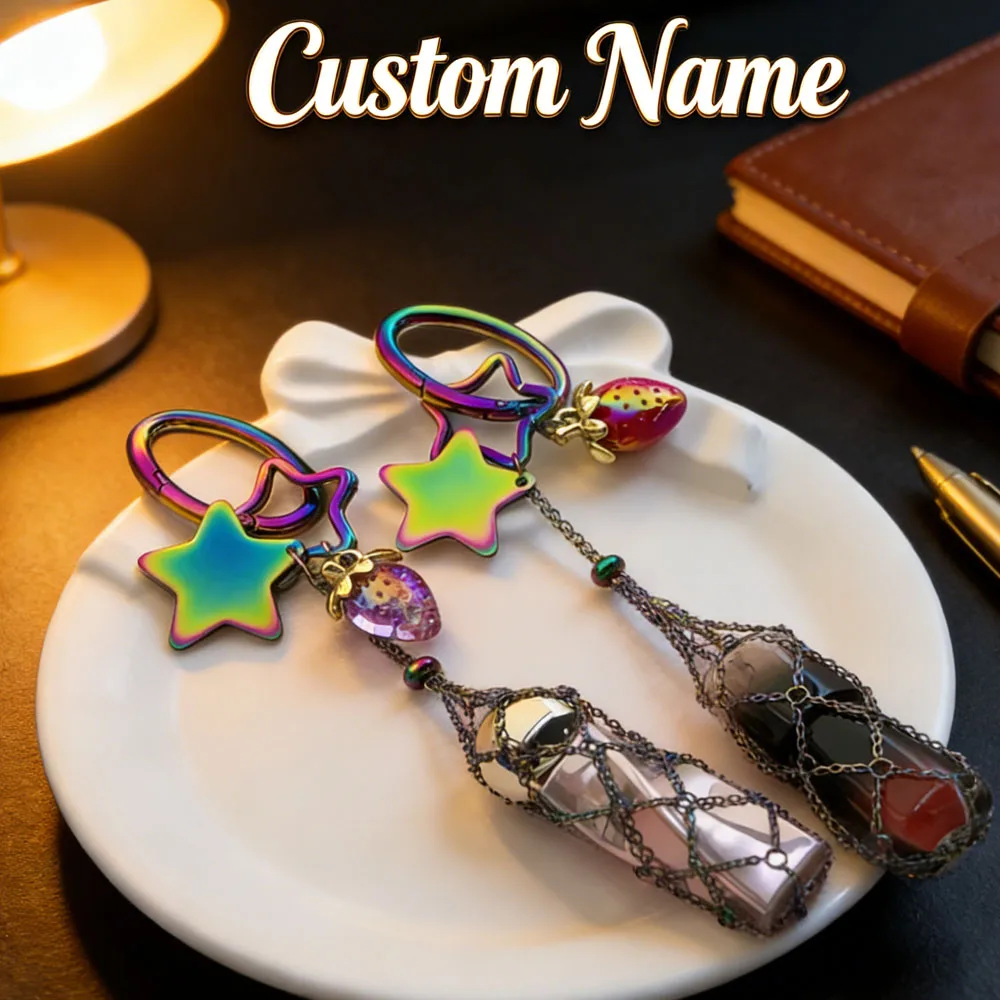 Custom New Colorful Stainless Steel Keychain Portable Folding Ladies Key Chain Ring Portable Lipstick Mesh Pocket Keyring Gift