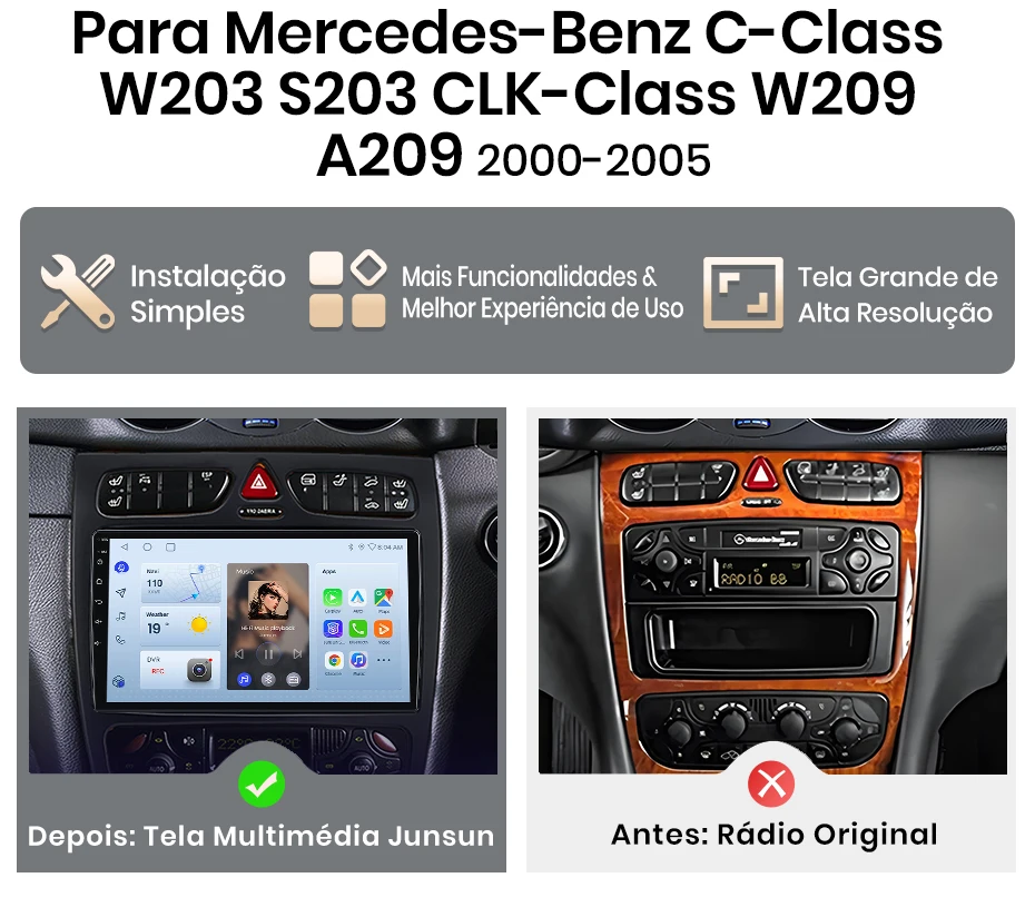 Junsun 8-Kern Autoradio mit Carplay und Android Auto für Mercedes Benz C-Klasse CLK-Klasse S203 W203 W209 A209 2000-2005 GPS DSP – Detail 7