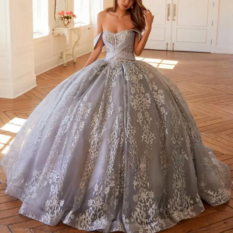 

Customized Silvery Quinceanera Dresses Ball Gown Shiny Sparkling Beading decal 16 Prom Dress Vestidos de 15 quinceañera