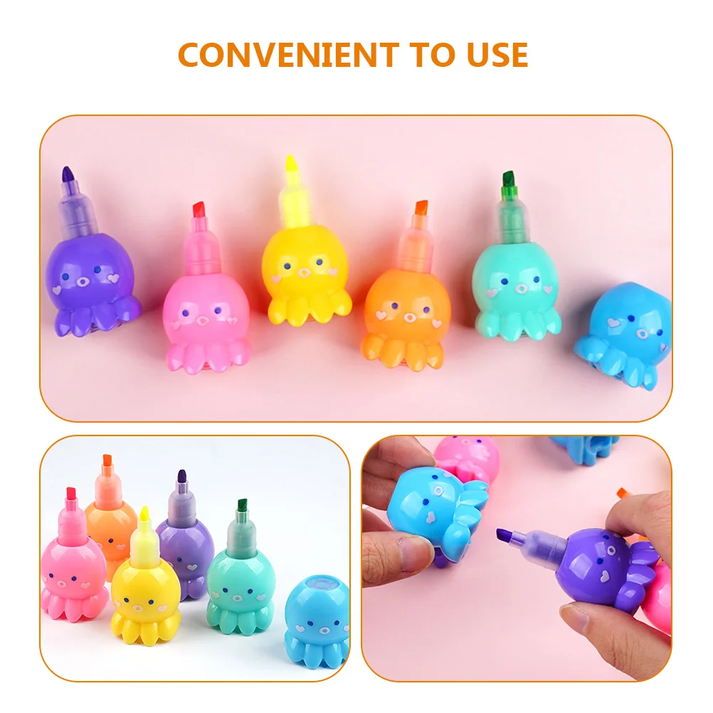 

18 Pcs Highlighter Portable Octopus Cute Pens Fluorescence Compact Marker Plastic Fluorescent Unique