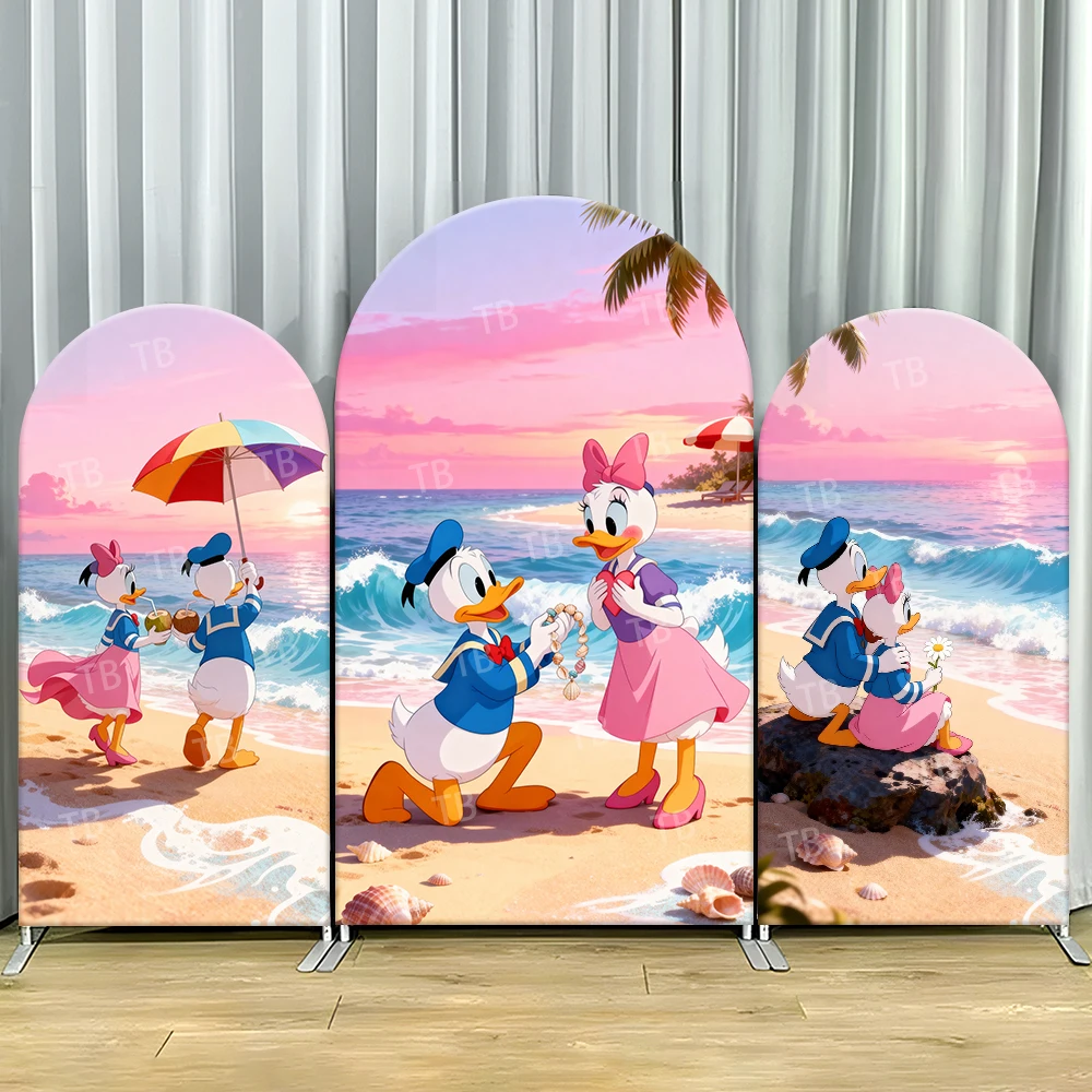 

Donald And Daisy Duck Beach Romance Style Arch Backdrop Cover Sweet Cartoon Scene For Kids Birthday Baby Shower Photo Booth