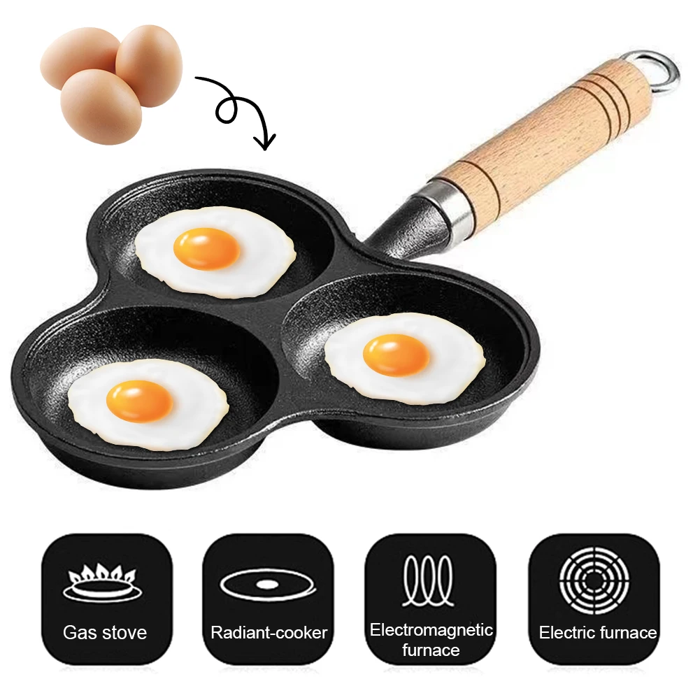 Sartén para panqueques de hierro fundido de 3 tazas, cocina antiadherente para huevos con asa, sartén para tortilla, sartén para huevos fritos para desayuno, tortitas, filetes