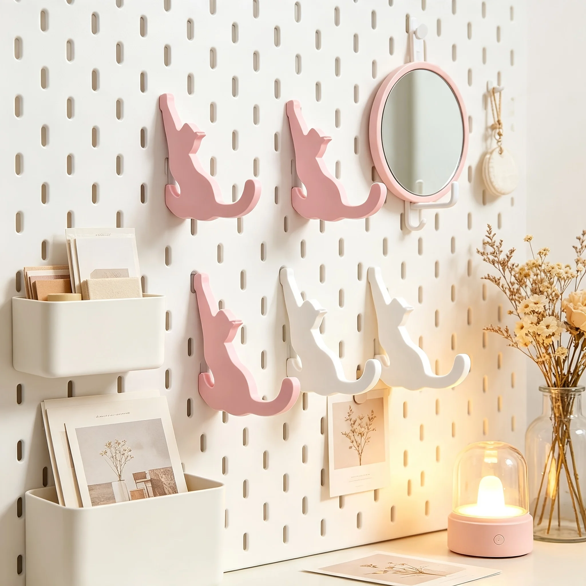 4Pcs Pegboard Cat Hooks,3D Printed Pegboard Hooks for Desk & Entryway,Keys Small Item Organizer Rack,Easy Assembly & Disassembly