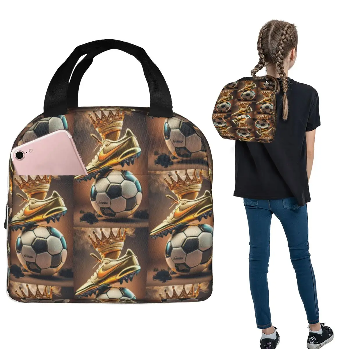 

Football Lunch Bags Insulated Bento Box Portable Lunch Tote Leakproof Picnic Bags for Woman Girl School