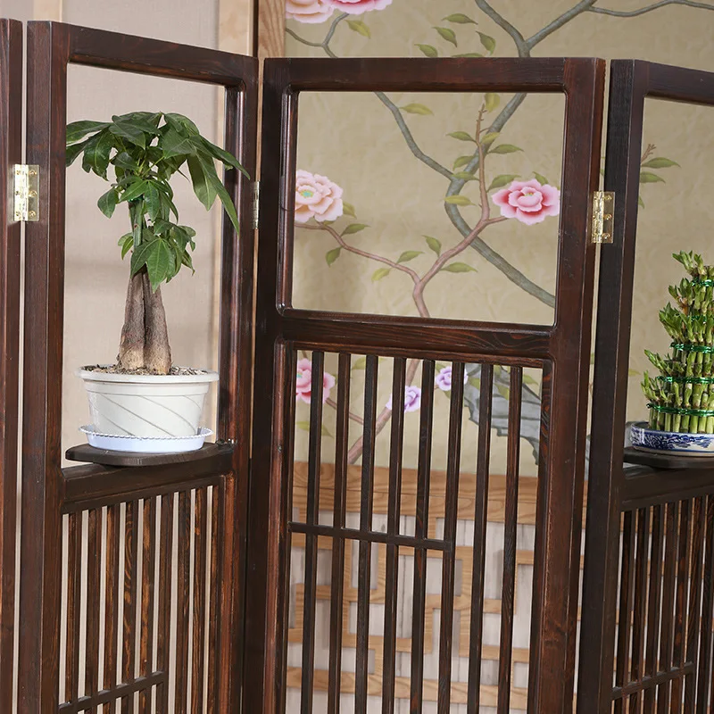 Solid wood screen partition mobile folding screen living room screen retro Chinese partition office solid wood simple modern fol