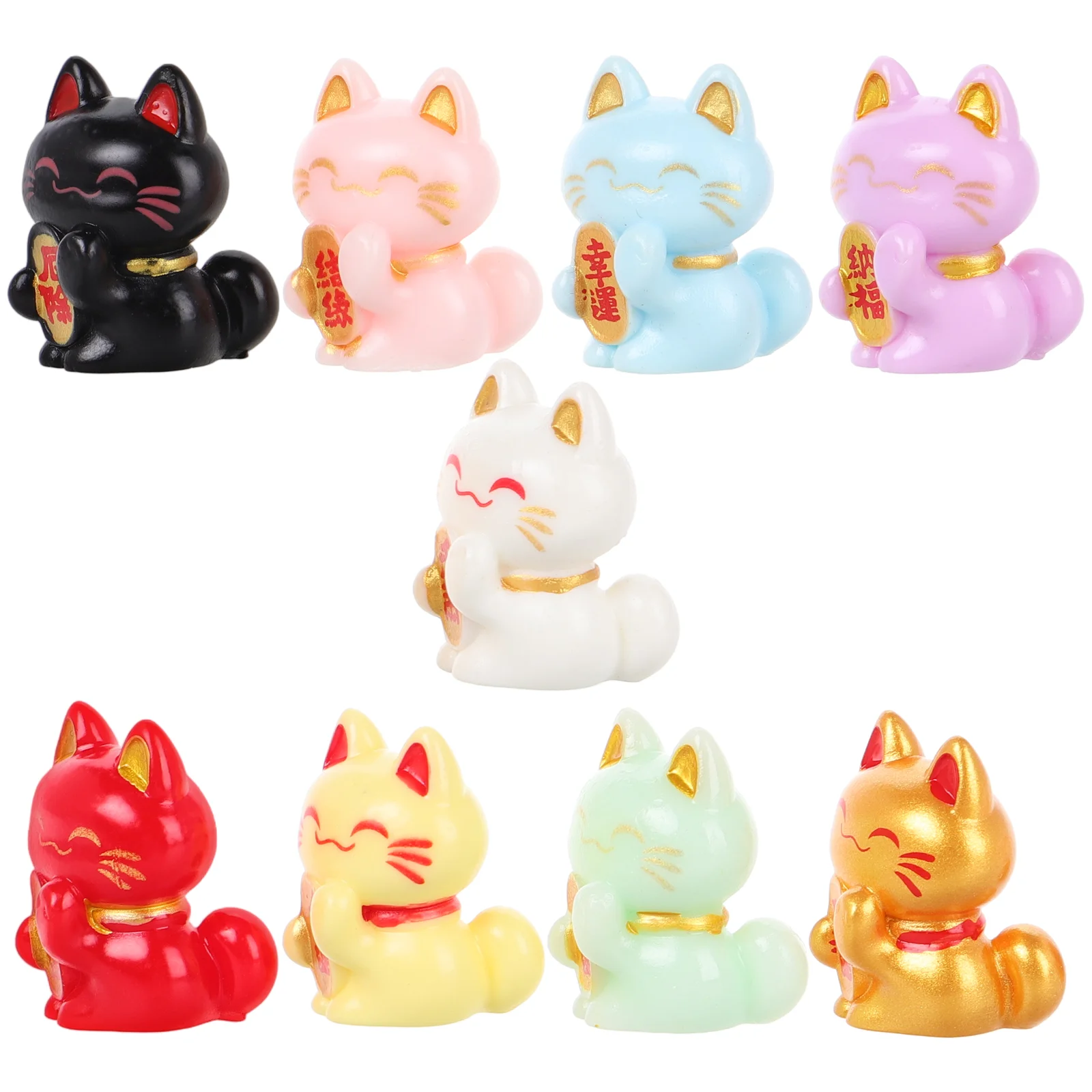 9 pçs em miniatura gato da sorte estatuetas modelagem animal decoração brinquedo plantador figura gatinho modelos desktop fortuna estátua