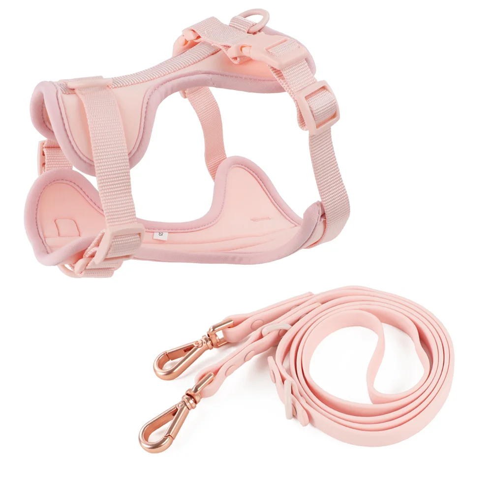 Double Dog Leash With Breathable Pvc Harness And Adjustable Collar_voghion.com
