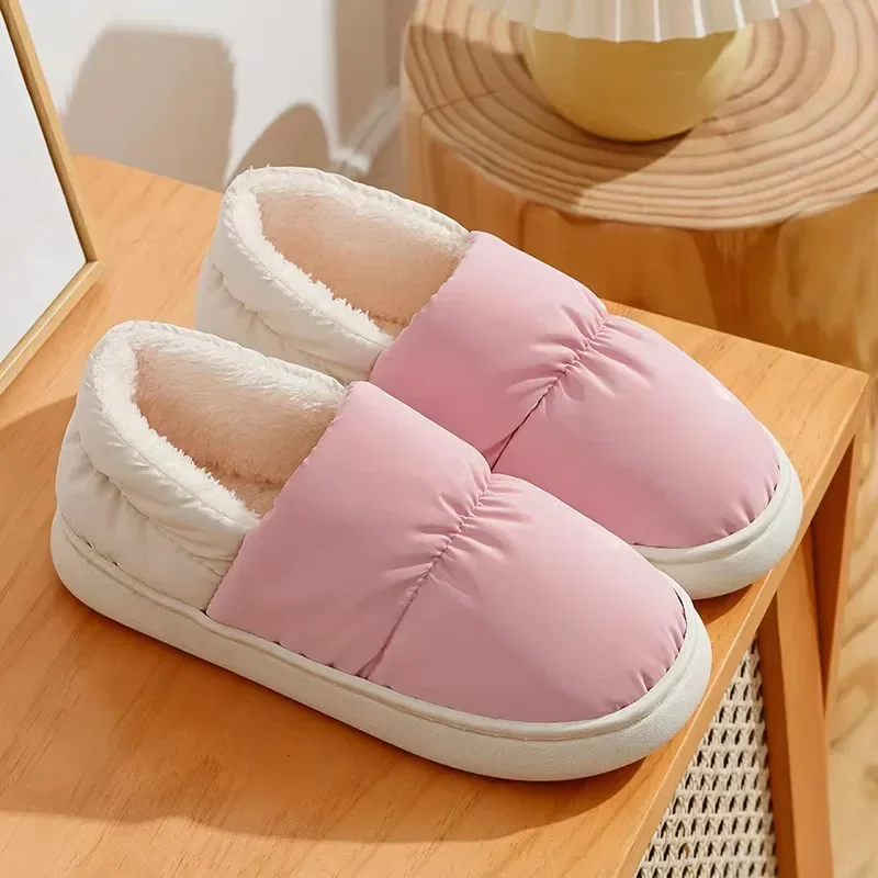 Women Winter Thickened Warm Slippers Non-slip Pink Casual Simple Student Anti-Slip Indoor Warm Plush Soft-Soled Shoes Heel Slipp