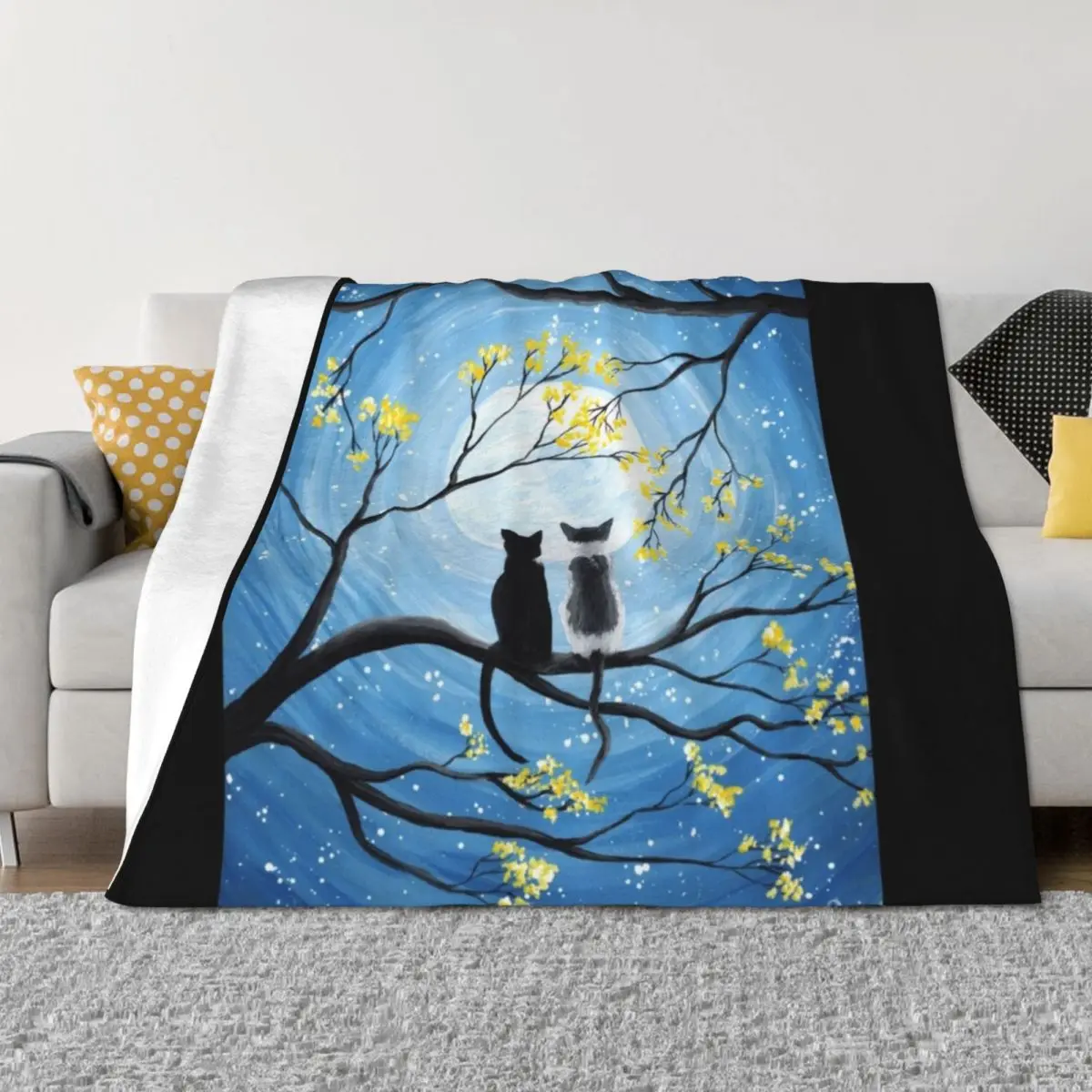 

Cats Full Moon Throw Blanket warm winter Personalized Gift Designers Nap Blankets