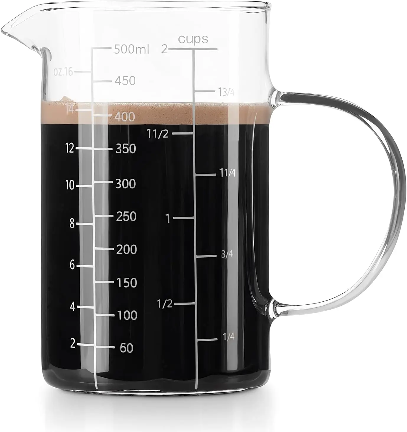 

500ML Glass Measuring Cup with Three Scales, V-Shaped Mouth, High Borosilicate for Kitchen Use