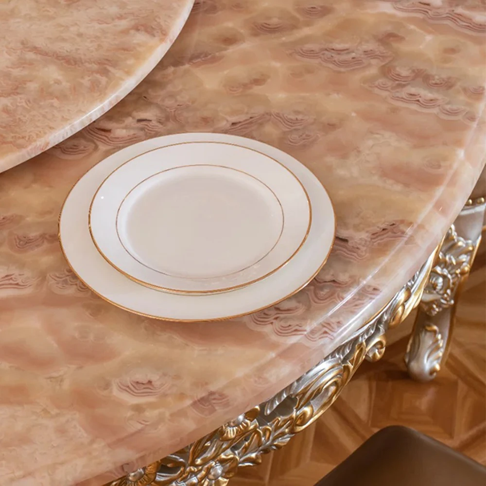 !@High End Customized Luxury Dining Room Furniture Dinner Set Royal Rotating Round Marble Dining Table Set 6 Chairs view 4