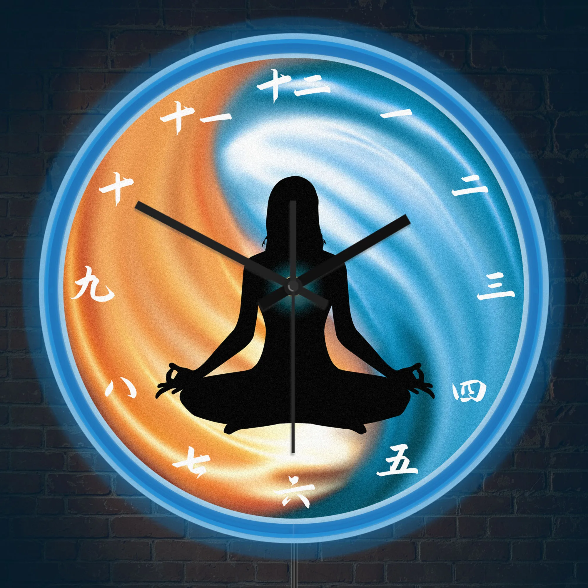 Yin Yang Yoga Silhouette Neon Wall Clock for Yoga Studio Calming Meditation Room Lotus Pose Zen Decor LED Night Light Wall Clock
