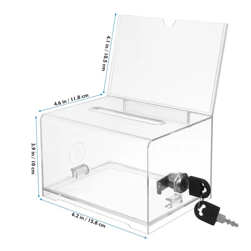 1-pack donatie suggestiedoos met slot Doorzichtige stembus met bordhouder Suggestiedoos voor fondsenwerving