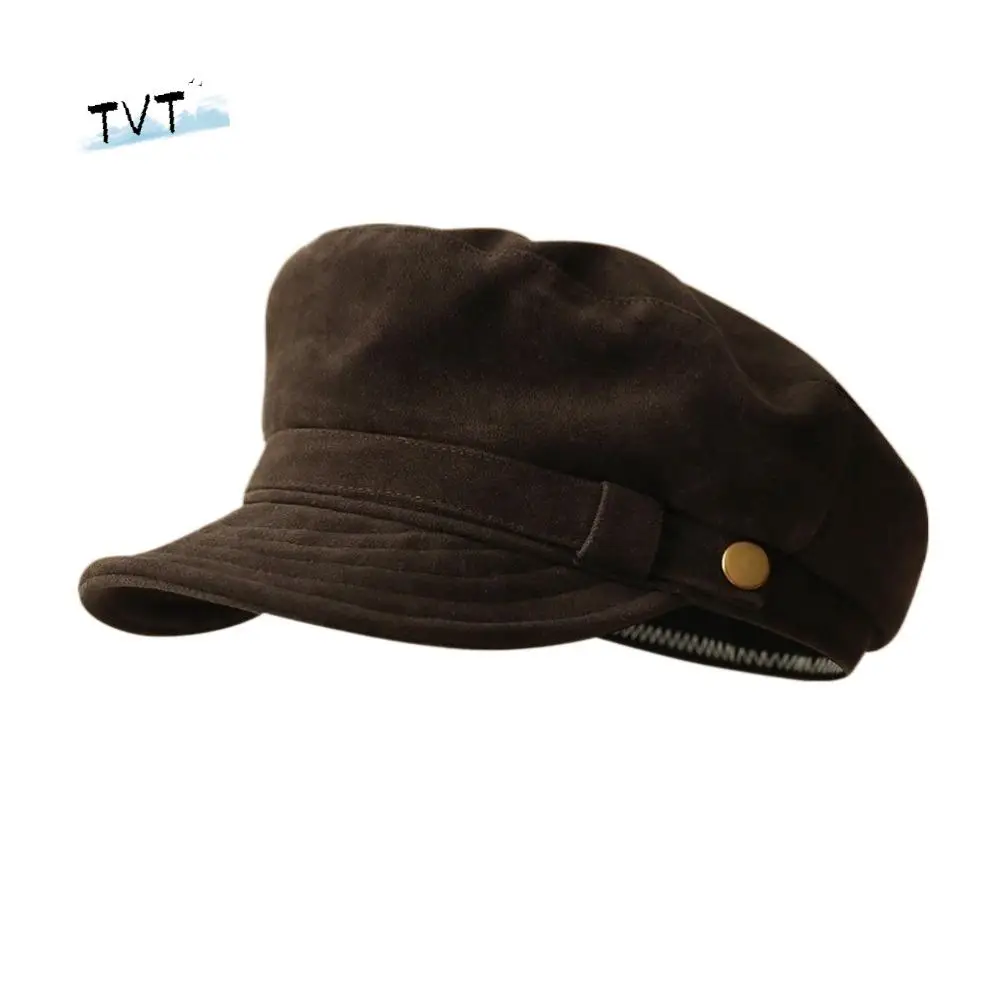 

Casual Short Brim Suede Berets Flat Top Warm Newsboy Hat Korean Style Windproof Artist Hat Daily