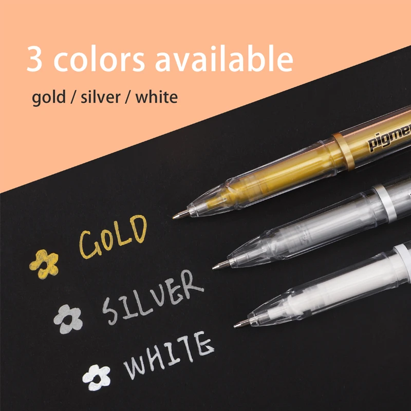 Lekreo 3色 ゴールド シルバー ホワイト ハイライト ゲルペン、1.0mm極細 ホワイトペン アートハイライト＆アーティストドローイング用