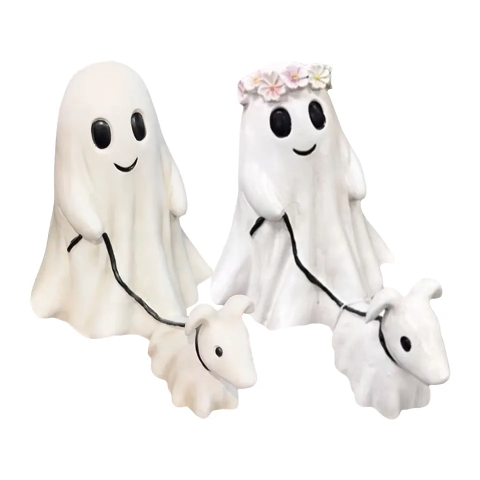 Funny Halloween Ghost Dog Walking Statue Decor