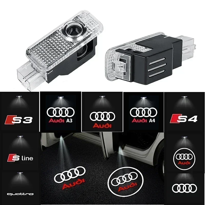 2PCS Luz Projetora de Logotipo LED para Porta de Carro para Audi Sline S3 S4 S5 S6 S7 RS Quattro Q7 Q5 Q3 A4 B8 8P A3 A6 C7 A5 A6