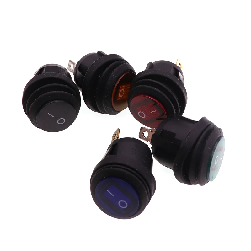 20mm Round Heavy Duty SPST Rocker Switch Waterproof 23mm Car Auto Boat Marine Power Button Switch with Light 6A/10A 250V KCD1