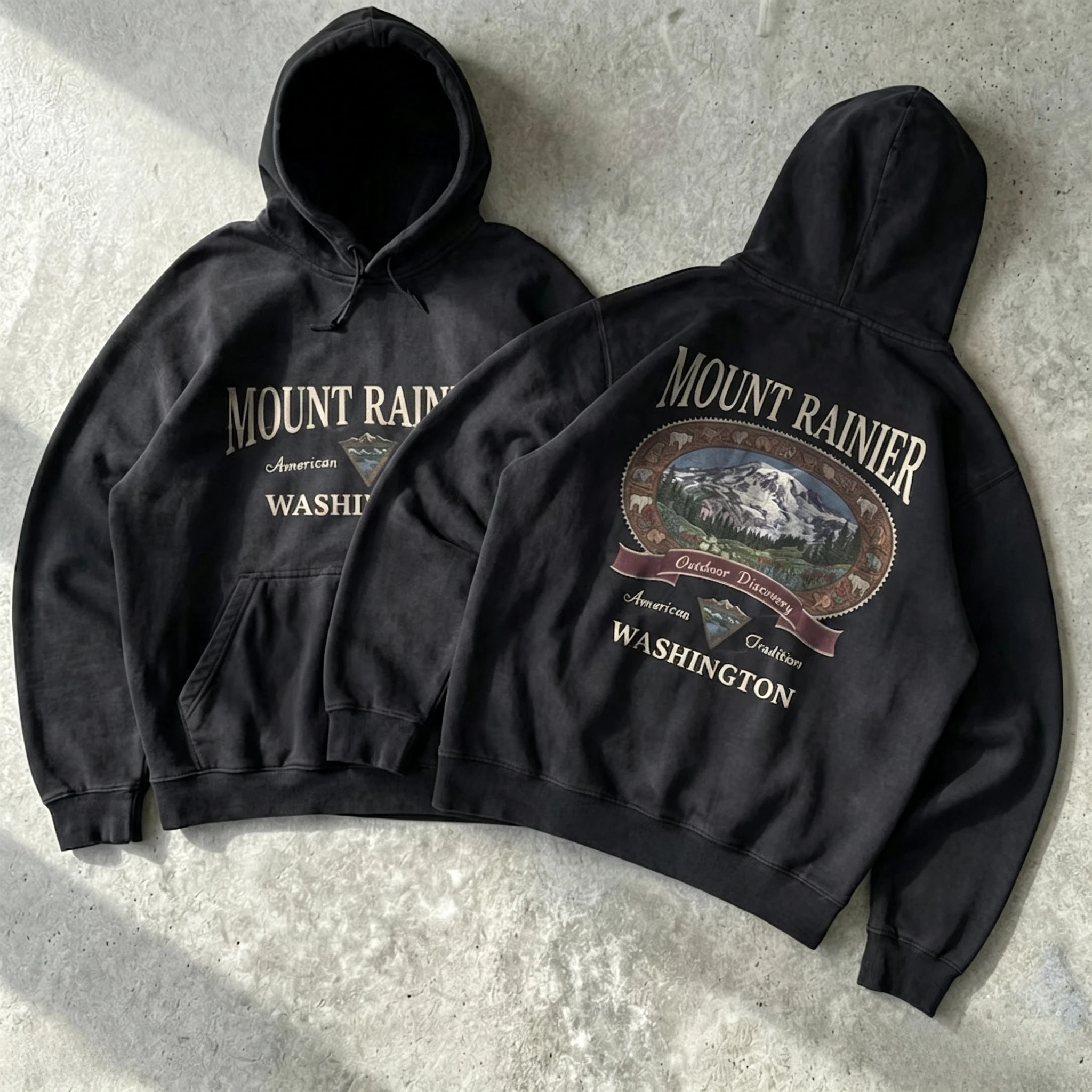 2026 Mount Rainier Washington Hoodie Retro 90s National Park Hiking Graphic Sweatshirt Y2k Ins