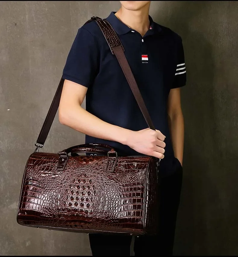 2027 New Cow Genuine Alligator Leather Travel Bags Luxury Men Large Capacity Portable Male Shoulder Bags Brand Travel Duffle Bag