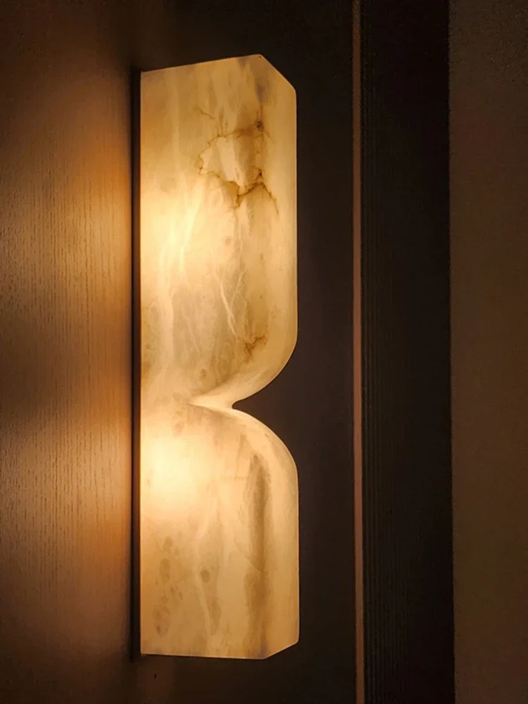 

ModernFull Copper Spanish Natural Marble Wall Lamp Nordic Minimalist Living Room Bedroom Headboard Background Wall LED Wall Lamp