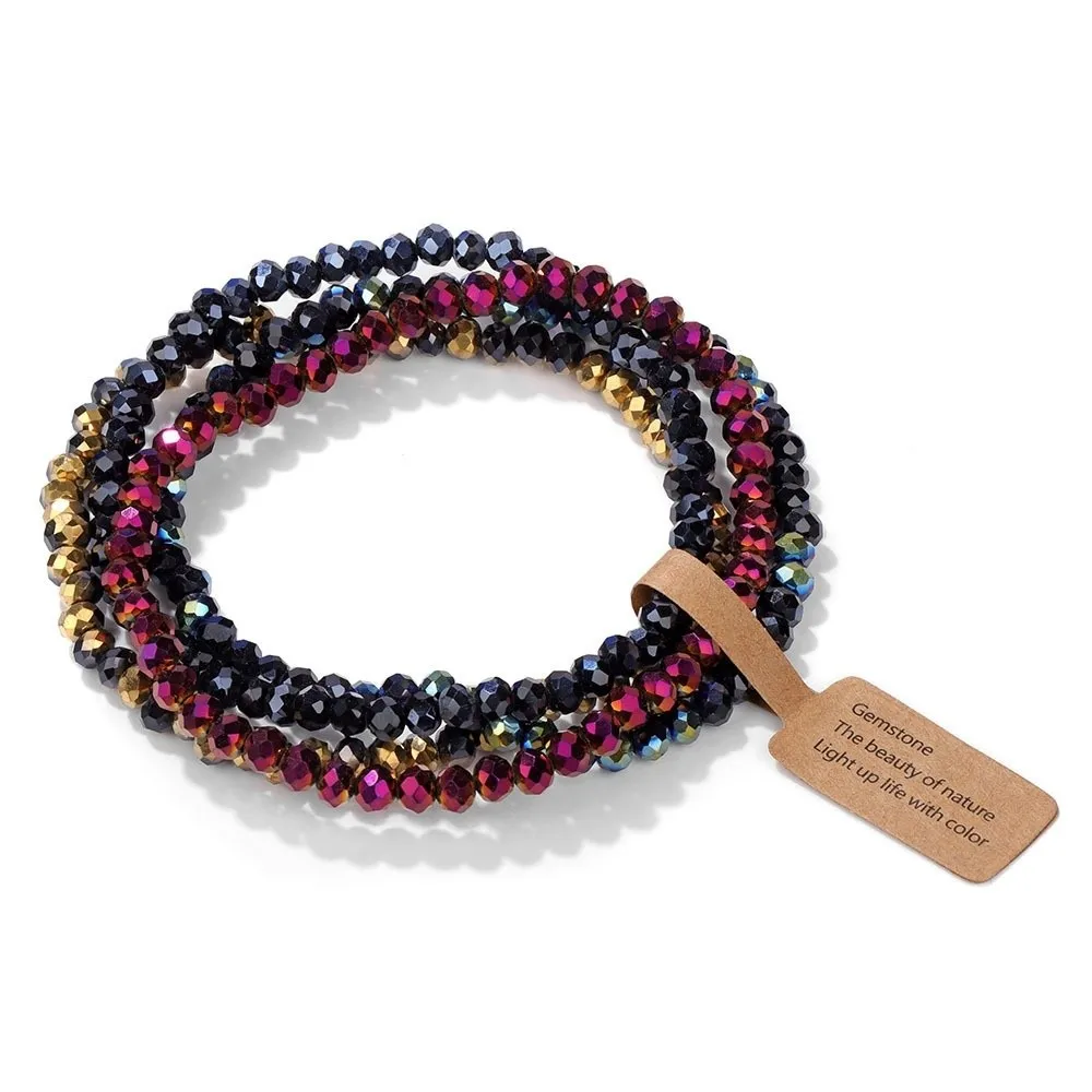 4pcs/set Multi Color Faceted Glass Beads Bracelet AB Effected Shinning Stretch Bracelet Elastic Handmade Crystal Beads Bracelet