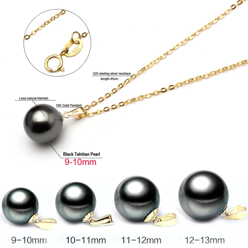 Genuine Natural Black Pearl Necklace for Women,18k Gold Tahitain Pearl Pendant For Wife Mother Anniversary Gift