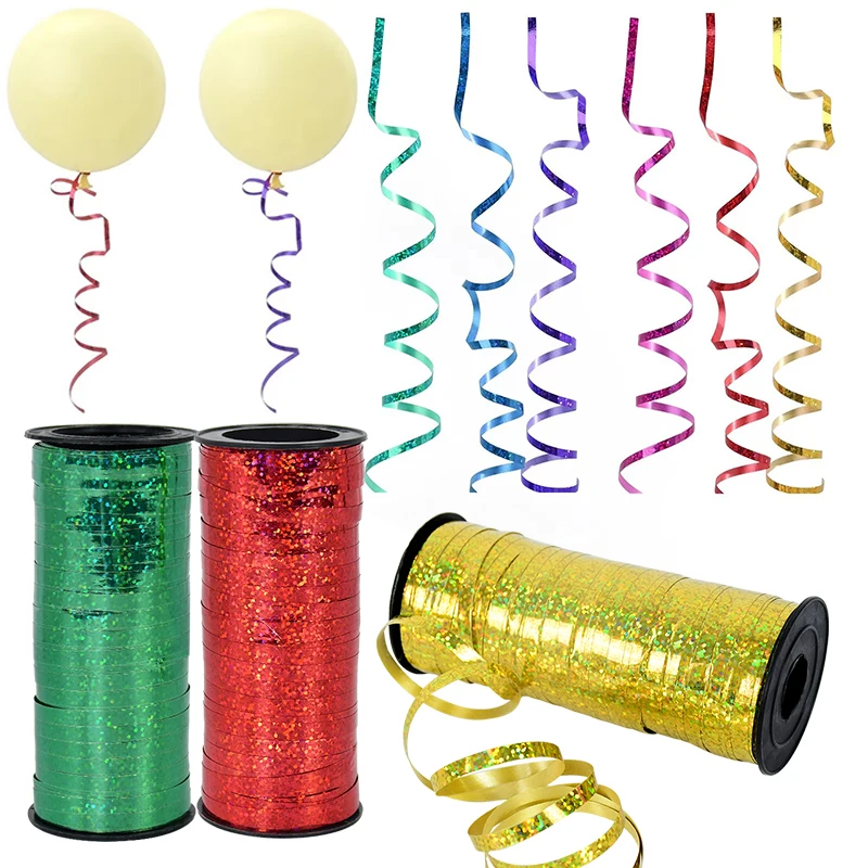 100yards/Roll Laser Ribbon Party Balloon Ribbons Birthday Hanging Garland Wedding Christmas Decoration Gift Bow Wrapping Craft