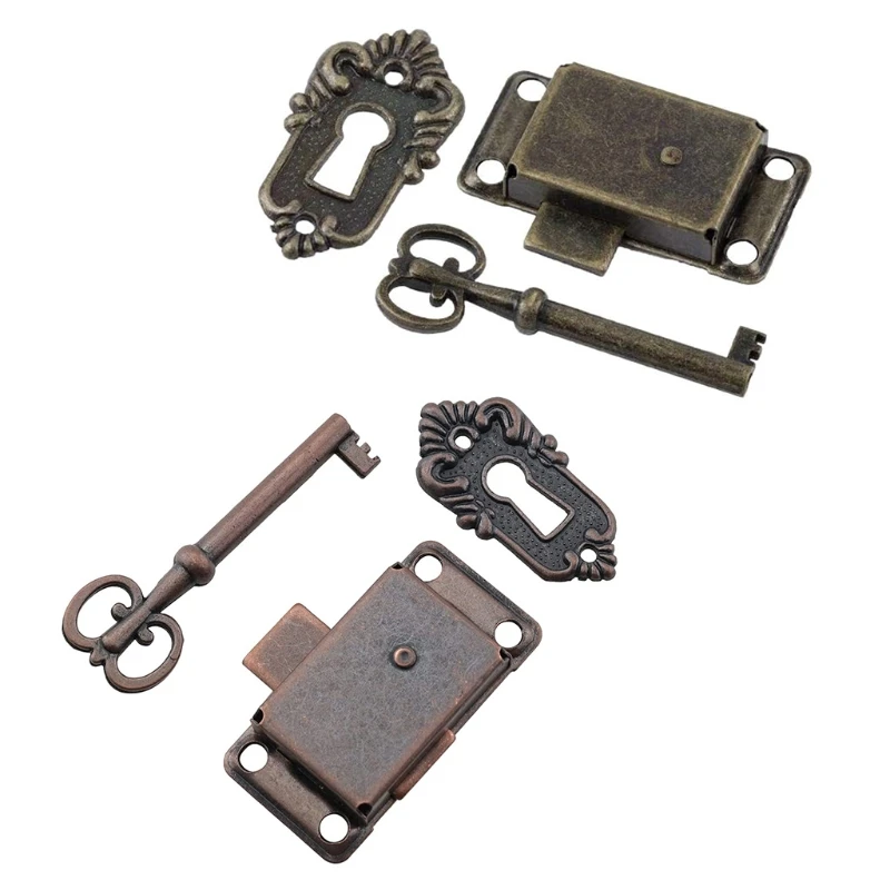 Vintage Iron Drawer Lock Flush Mount Furniture Decorative Lock with for KEY for