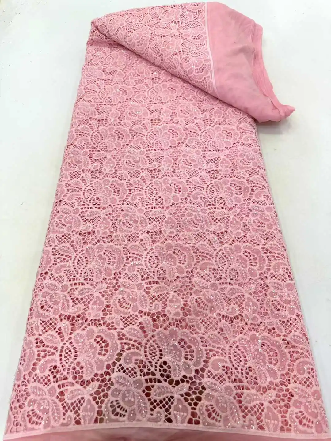 

African Milk Silk Cord Lace Fabric 2025 High Quality Lace Luxury Sequins Nigerian Guipure Cord Laces For Wedding Party Dresses