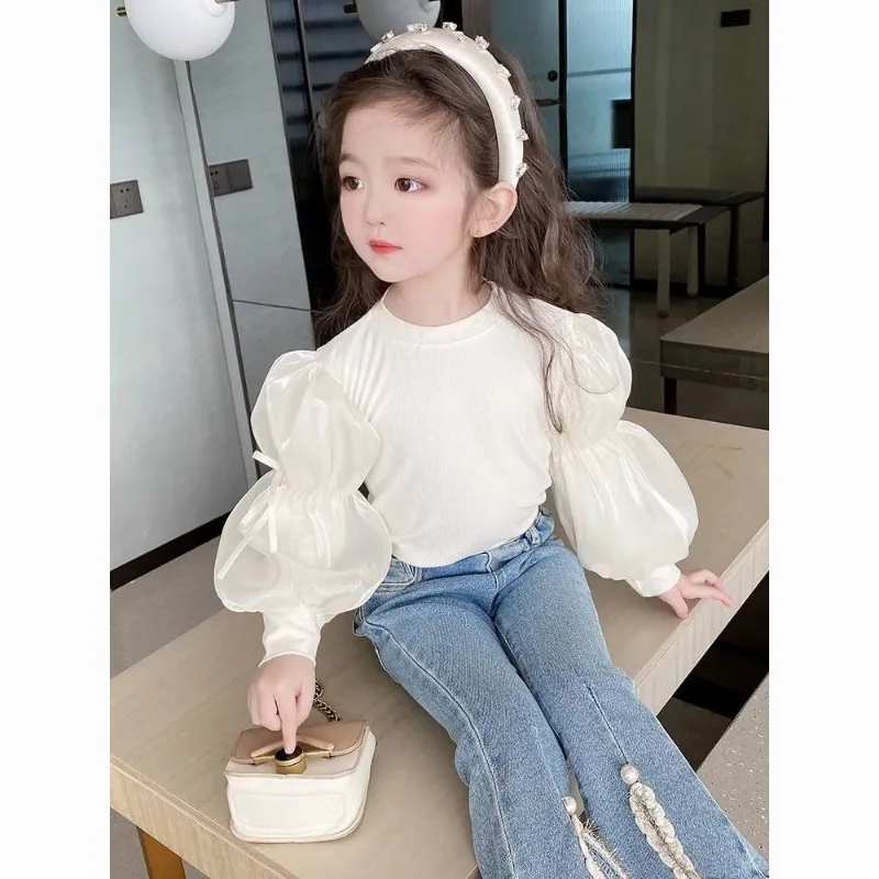 

Осенне-зимние однотонные модные повседневные элегантные топы с длинными рукавами и круглым вырезом для девочек в стиле пэчворк со складками и шнурком