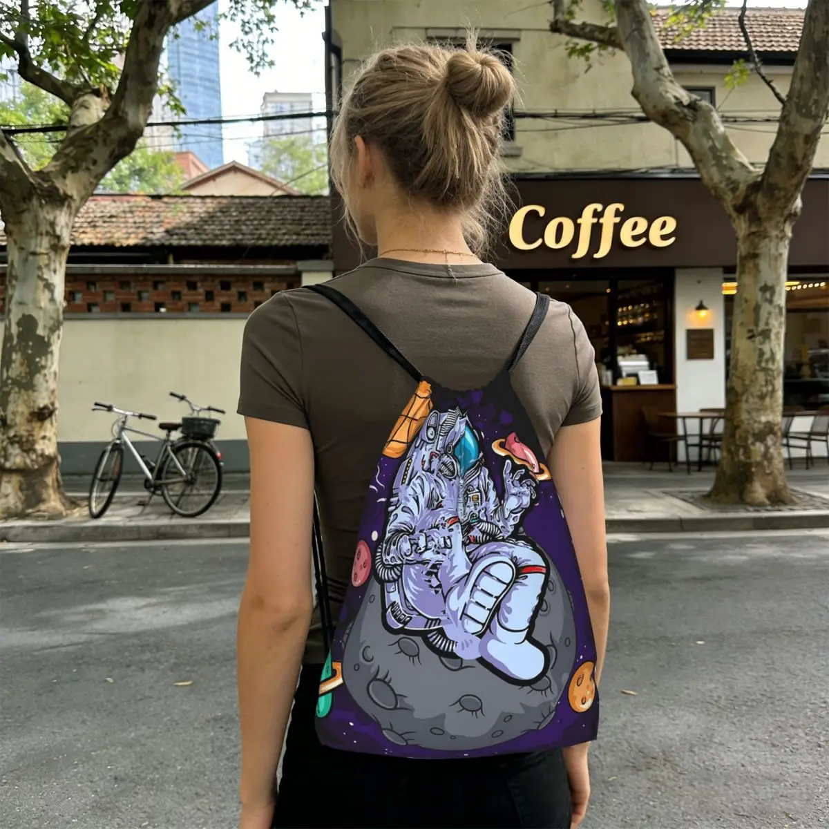 Astronaut Playing Basketball In Space Backpacks Portable Drawstring Bags Sports Bag Book Bags for Man Woman Students