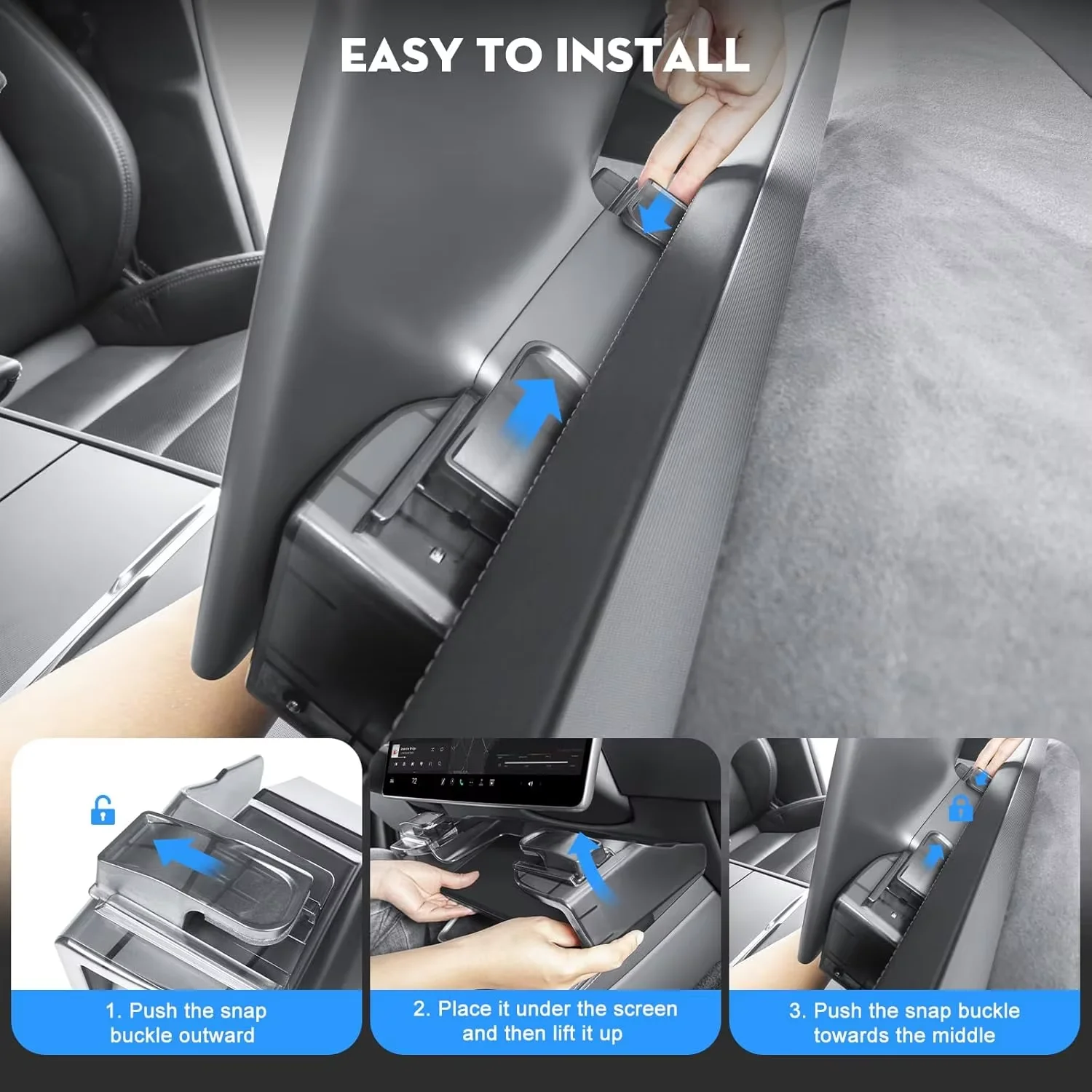 Suitable for Tesla Model Y Juniper 2025‑2026 Model3 Highland 2024‑2025 Under-Screen Storage Box, Storage Rack Behind the Central Control Screen, Built-In Anti-Slip Mat, Foldable Hidden Opening and Closing Tissue Holder, Car Interior Decoration Accessories - view 6