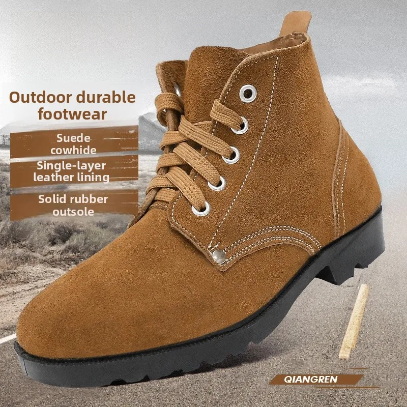 

Leather Work Boots High Top Outdoor Casual Wear Resistant Tied Youth And Middle-aged Men's oes round Toe Rubber Outsole