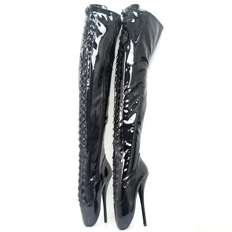 

CACA Fetish 18cm/7" Extreme High Heels Women Thigh Ballet Boots,Men Stage Pole Dance Shoes,Gothic Punk Queen Cross-tied Botas