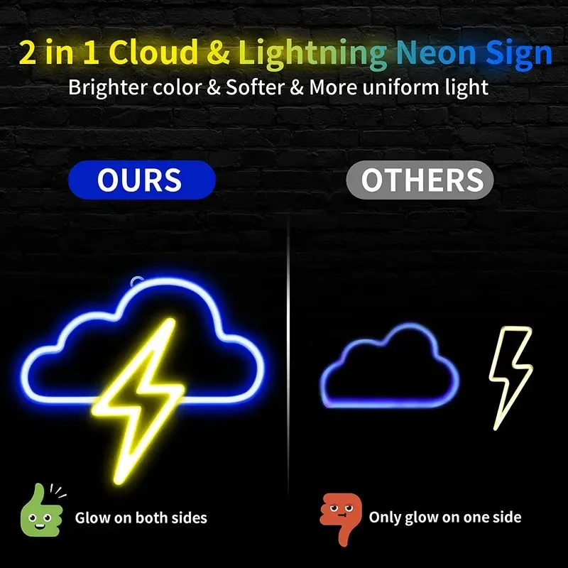 LED cloud and lightning neon lights, USB and battery powered neon lights, bedroom wedding birthday party decoration night light,