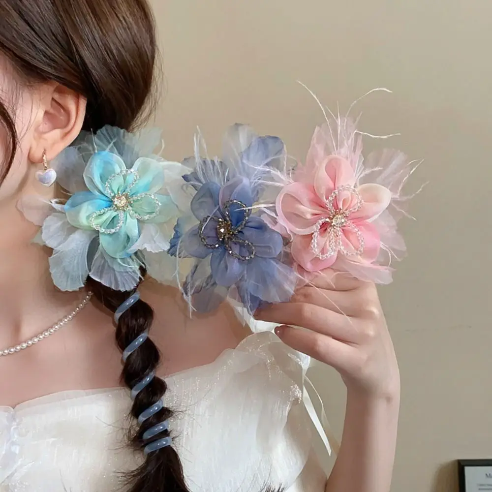 Diadema trenzada con burbujas de flores de imitación, accesorios para el cabello, banda de goma con bobina en espiral, soporte para cola de caballo