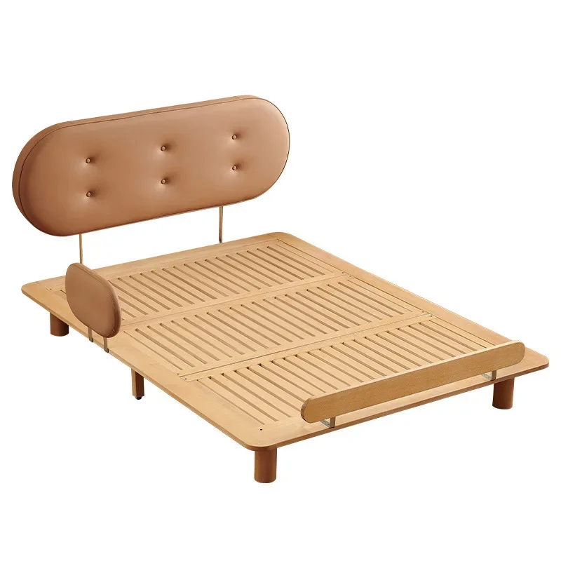 All solid wood beech bed boys, girls small apartment double bed simple, guardrail , bedroom