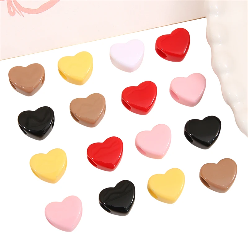 30Pcs 14x12mm Acrylic Solid Color Macropore Love Heart Beads for Bracelet Necklace Earring DIY Jewelry Craft Making Accessories