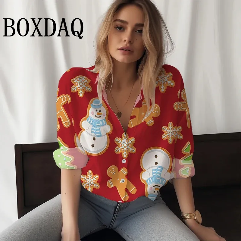 2024 New 3D Digital Cute Dogs Cats Printed Women's Shirts Long Sleeve Fashion Blouses Casual Daily Autumn Winter Christmas Tops