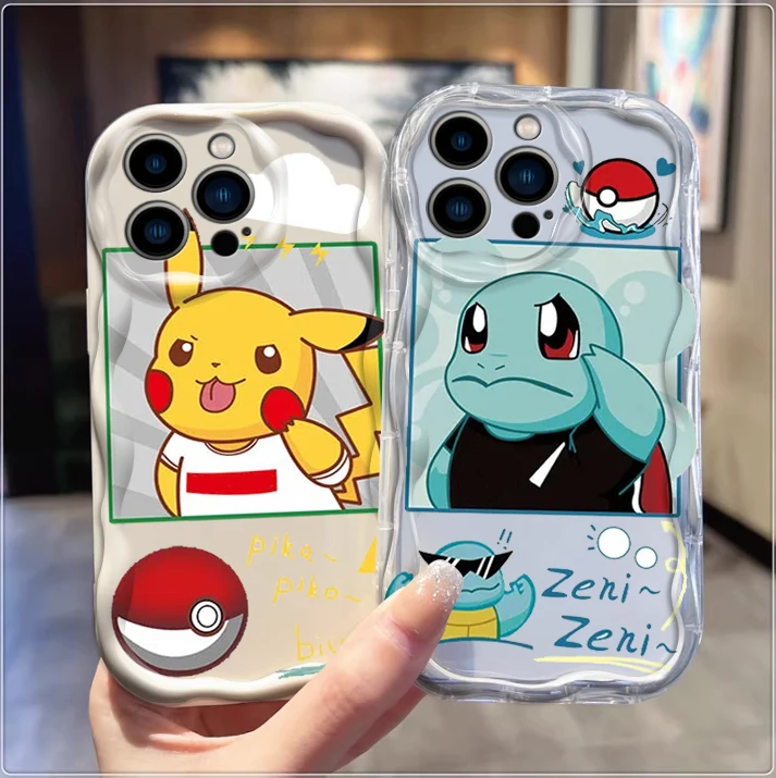 Cute P-Pokemones S-Squirtles For Apple iPhone 15 14 13 12 11 XS XR X Pro Max Plus Wave Oil TPU Phone Case